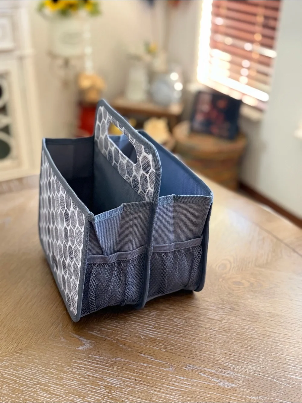 Thirty-One Stepping stones Gray Hexagon Fabric Storage Caddy